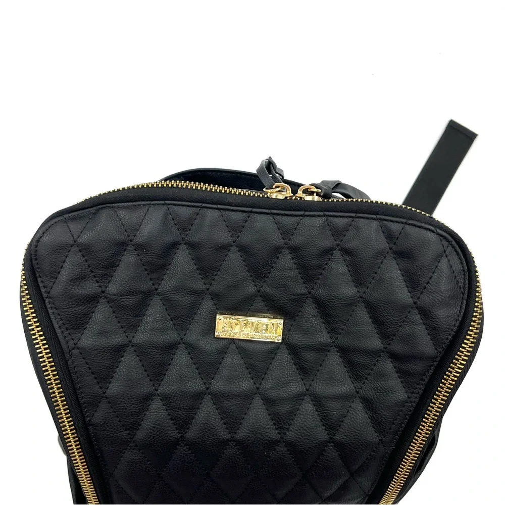 Steve Madden Black Quilted Leather Backpack Baby Bag (BLACK BAG)